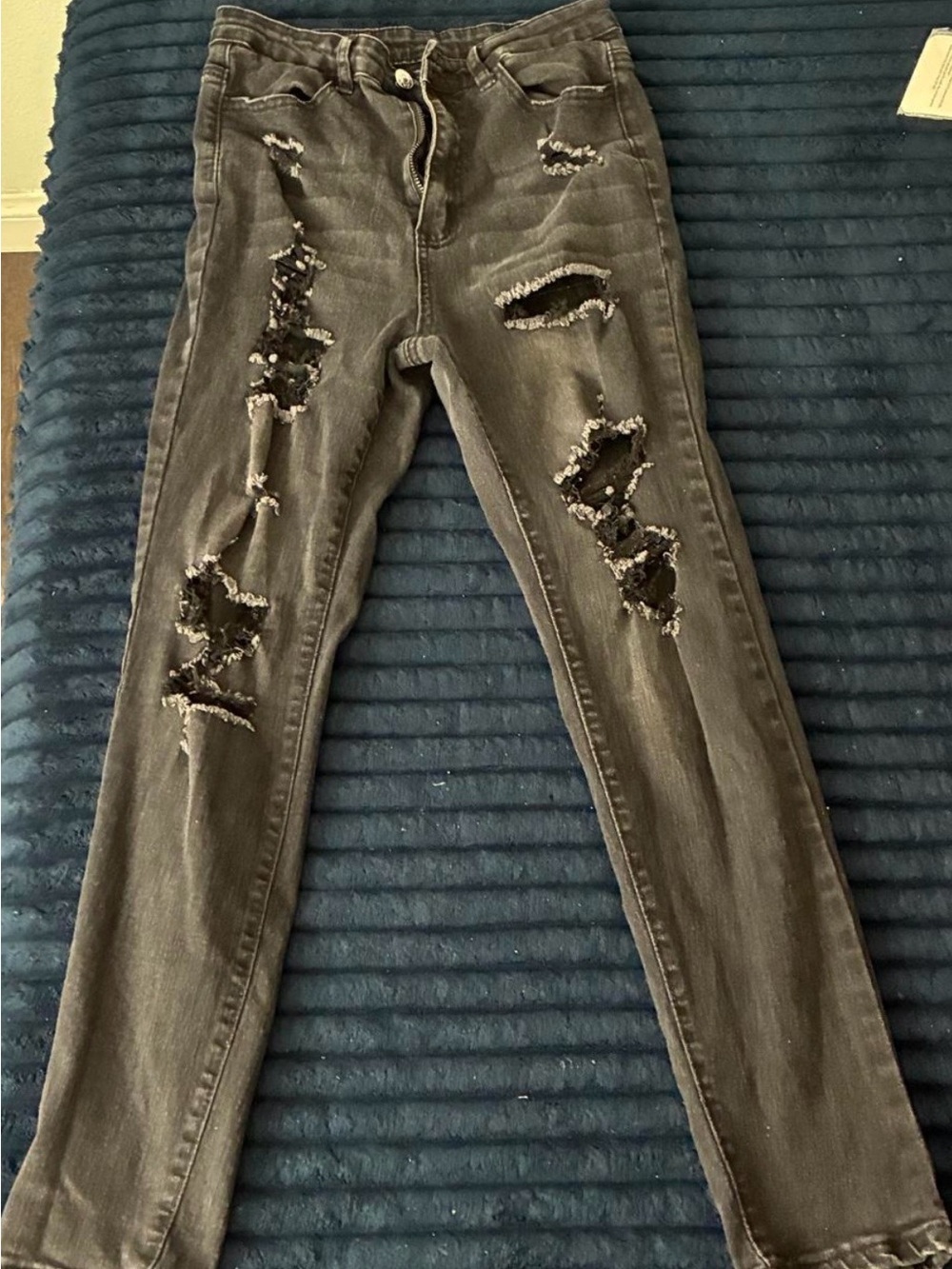 SHEIN Charcoal Black Distressed Skinny Jeans
